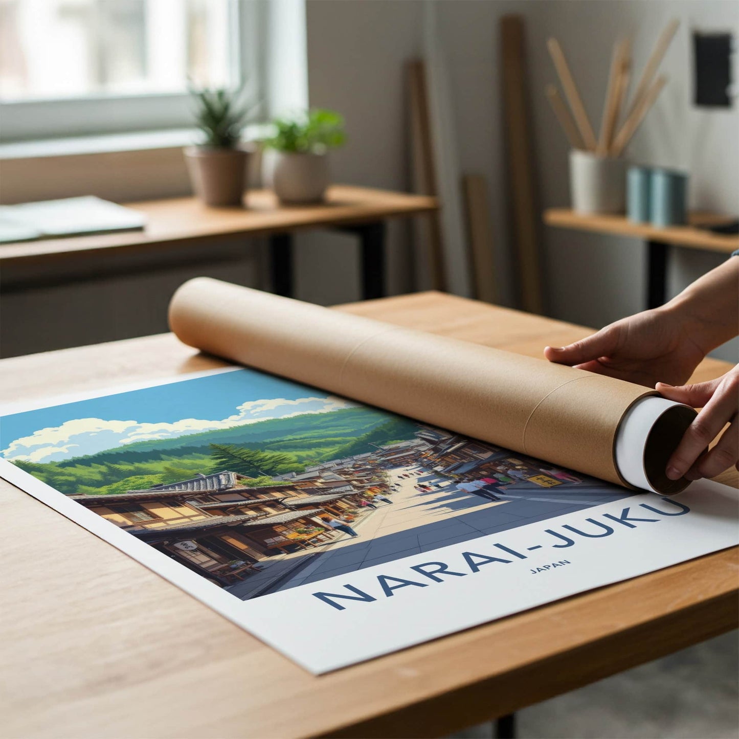 Narai-Juku Poster - Japan Travel Art - Historic Street Scene Home Decor