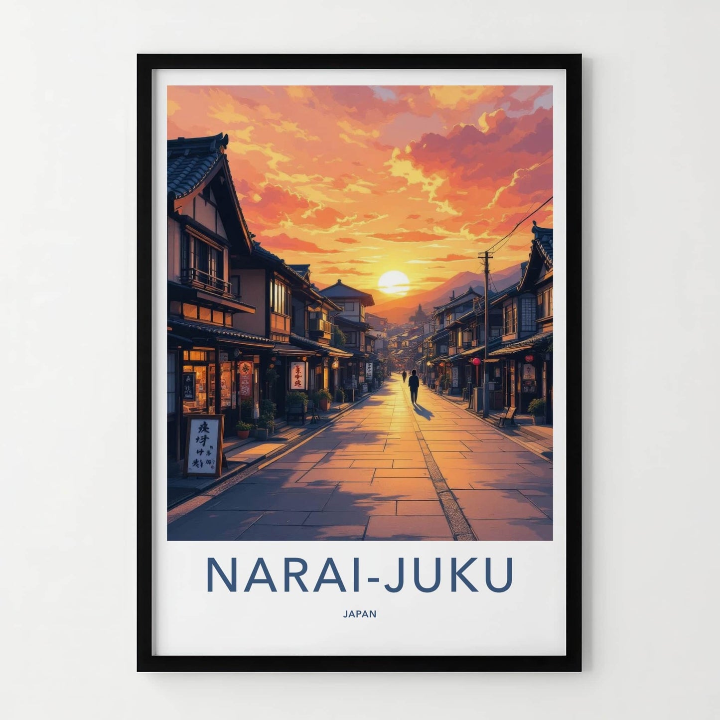 Narai-Juku Poster - Japan Travel Art - Village Street Sunset Home Decor