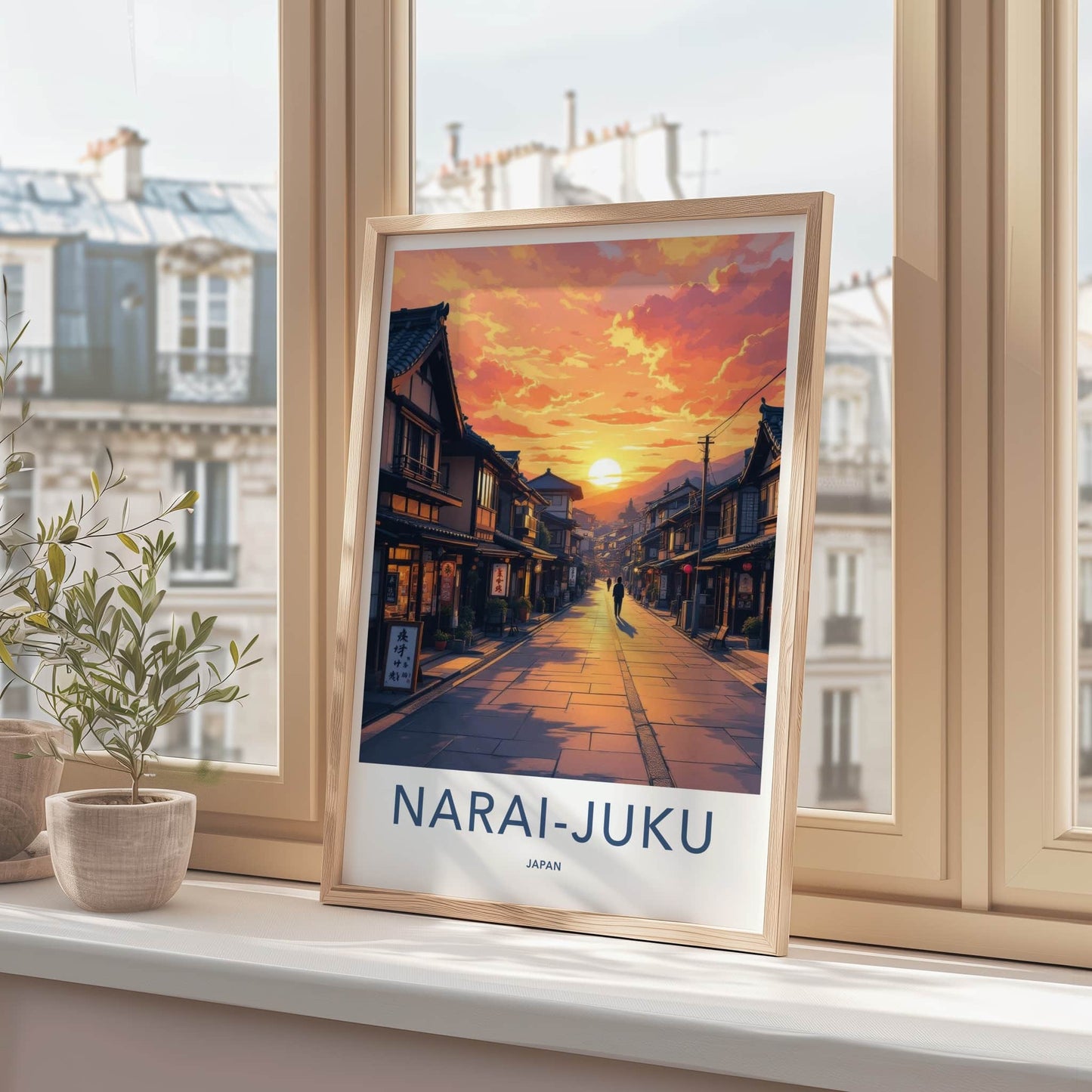 Narai-Juku Poster - Japan Travel Art - Village Street Sunset Home Decor