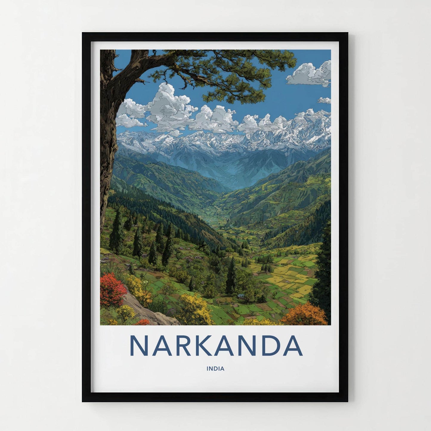 Narkanda Poster - India Travel Art - Himachal Pradesh Himalayan Valley View Wall Decor
