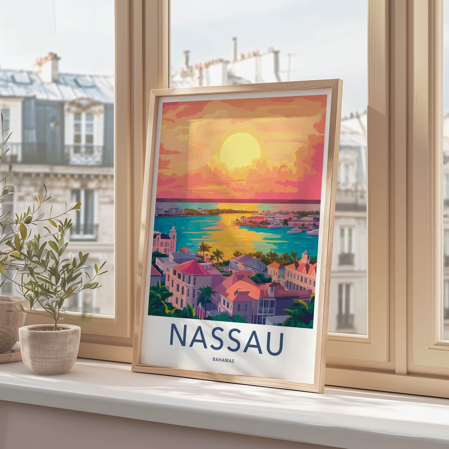 Nassau Poster - Bahamas Travel Art - Tropical City Sunset Home Decor