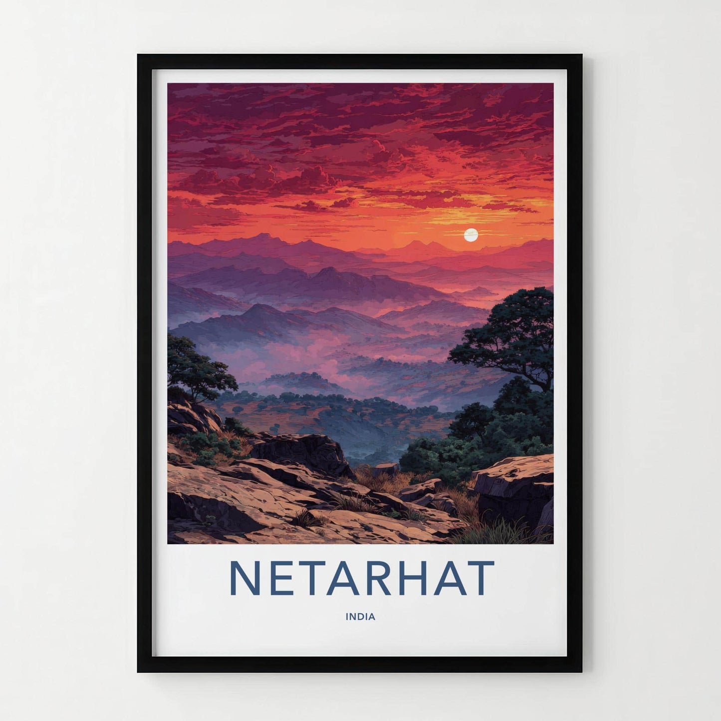 Netarhat Poster - India Travel Art - Jharkhand Fiery Mountain Sunset Wall Decor