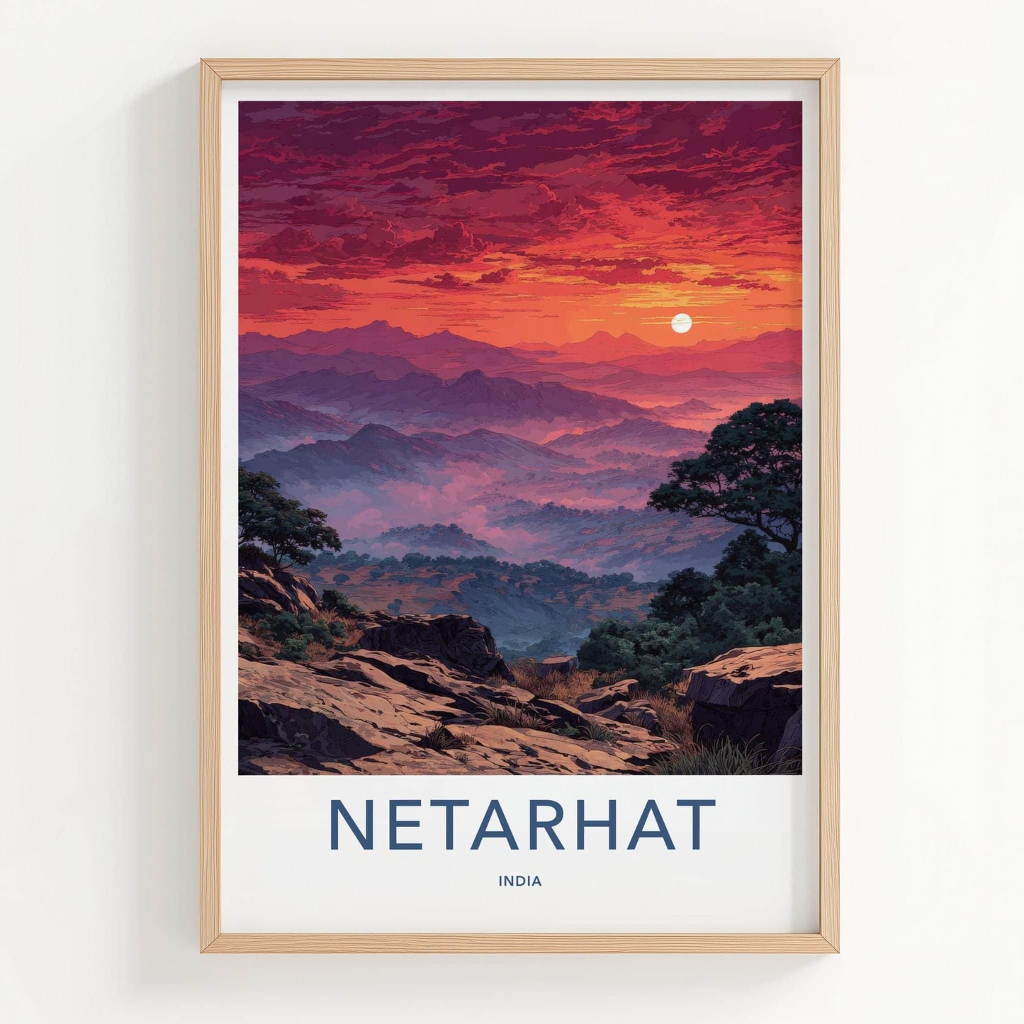 Netarhat Poster - India Travel Art - Jharkhand Fiery Mountain Sunset Wall Decor
