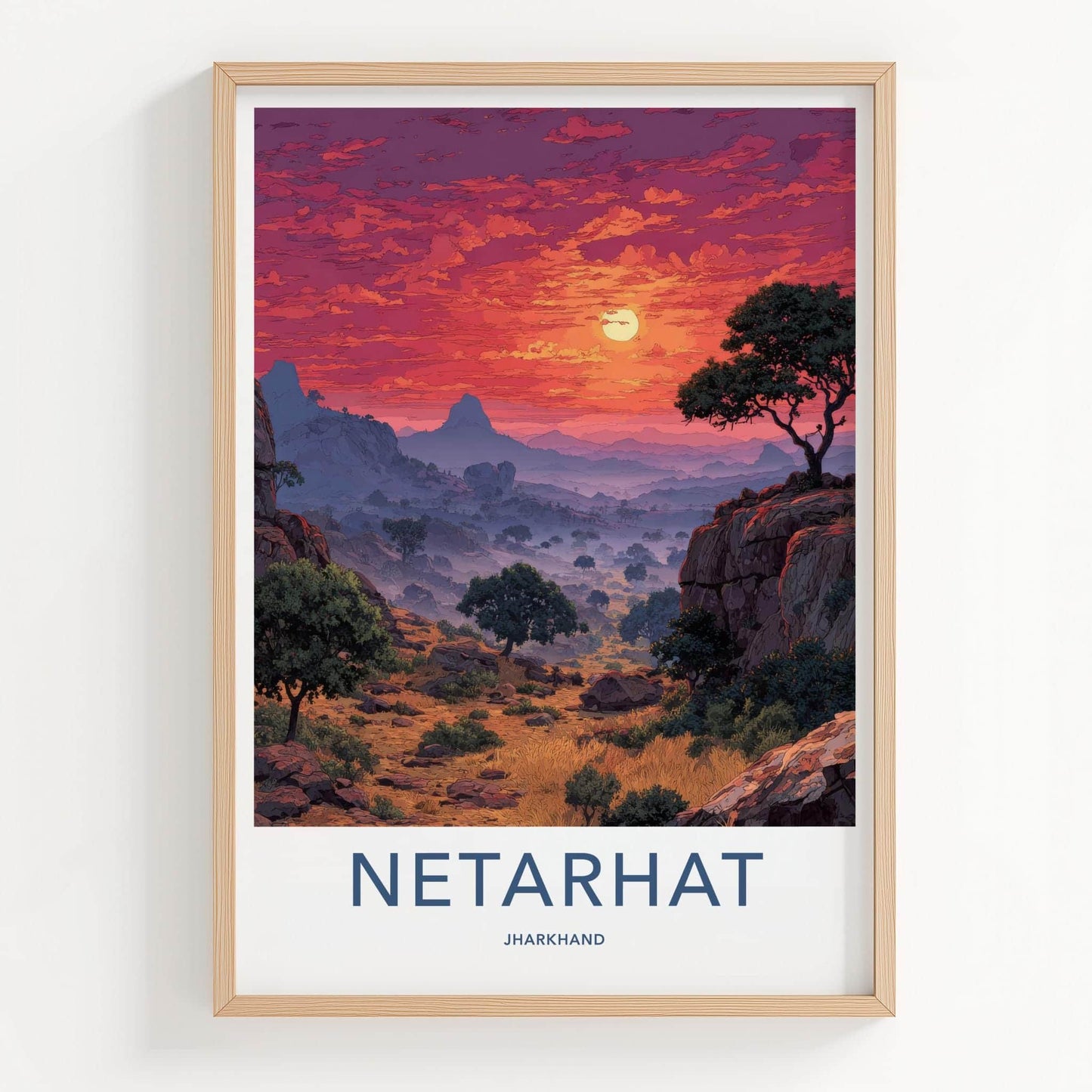 NETARHAT Poster - India Travel Art - Jharkhand Misty Sunset Home Decor