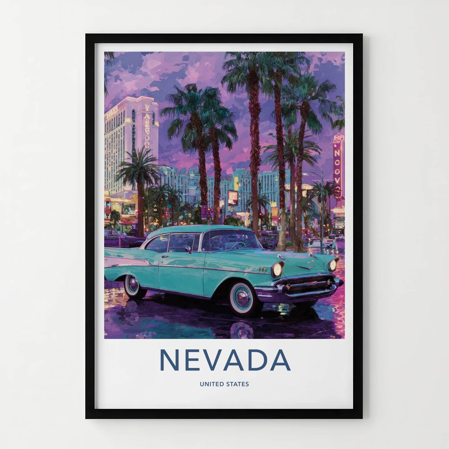 Nevada Poster - Nevada Framed Art - Pink Sunset Classic Car Gallery Art
