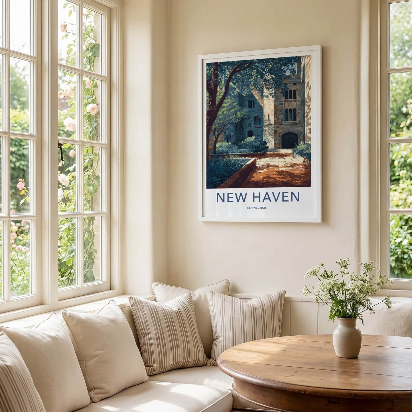 New Haven Poster - Connecticut Travel Print - College Building Courtyard Wall Decor