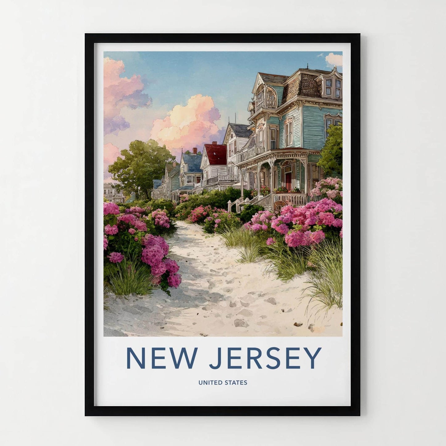 New Jersey Poster - New Jersey Travel Art - Victorian Beach Houses Home Decor