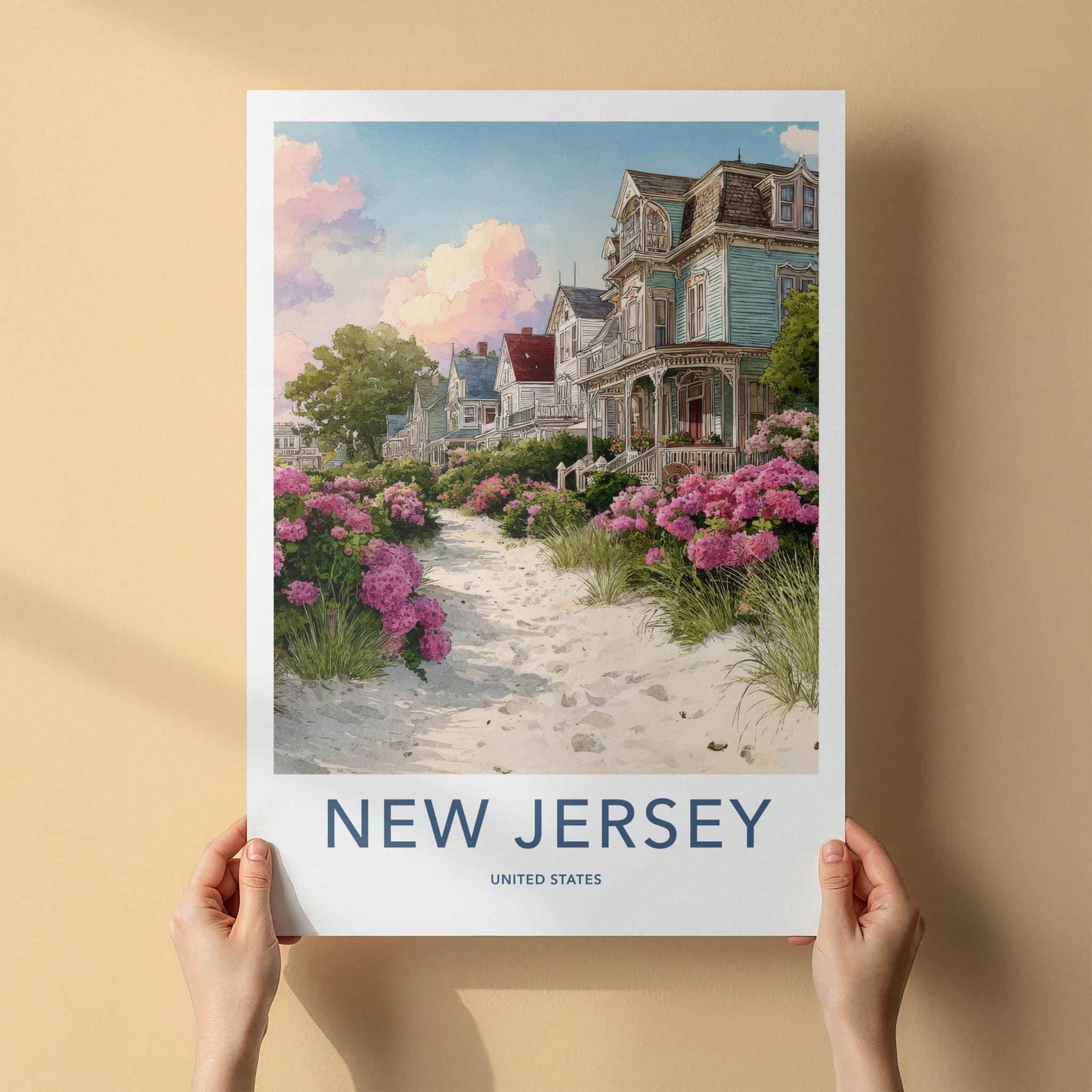 New Jersey Poster - New Jersey Travel Art - Victorian Beach Houses Home Decor