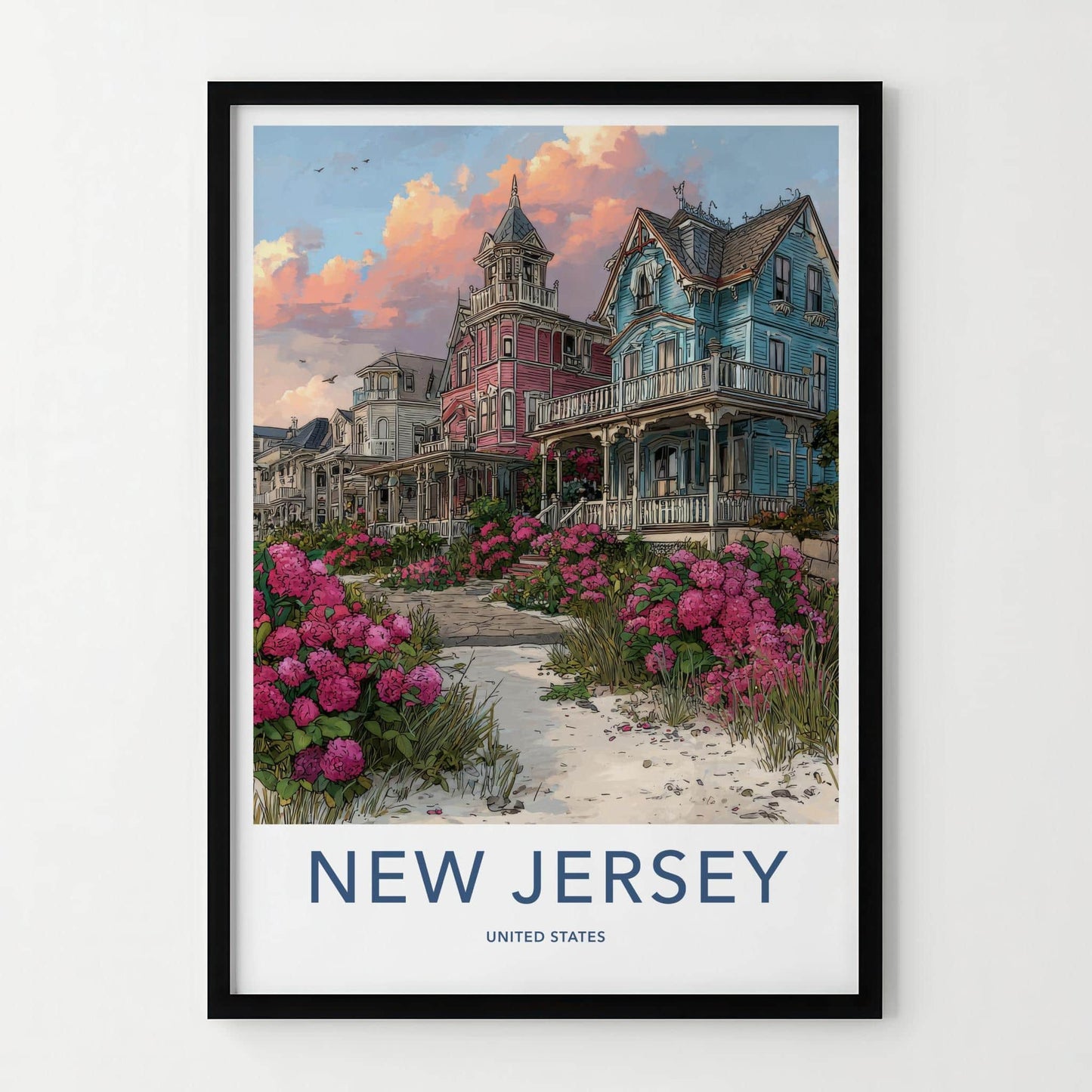 New Jersey Poster - New Jersey Travel Art - Victorian Beach Houses Wall Decor