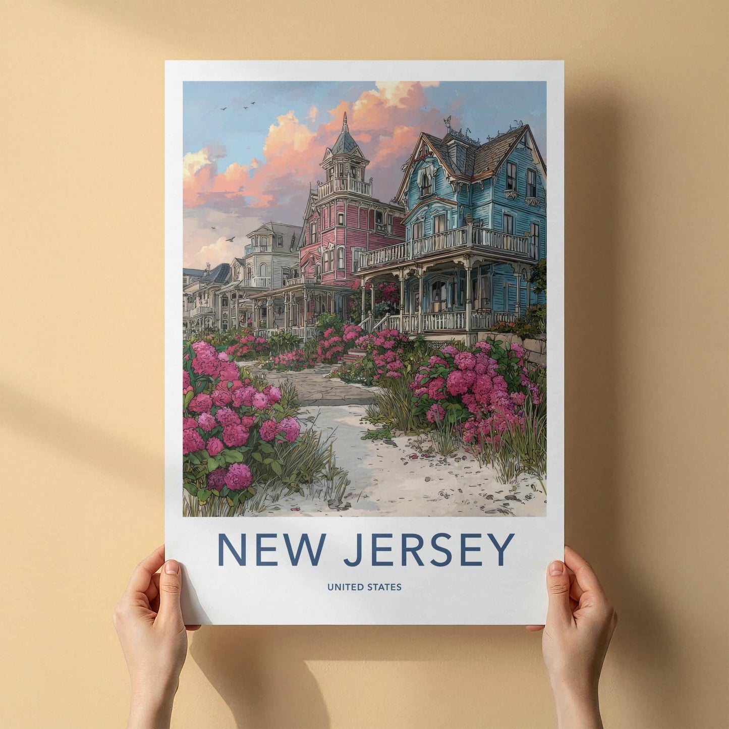 New Jersey Poster - New Jersey Travel Art - Victorian Beach Houses Wall Decor