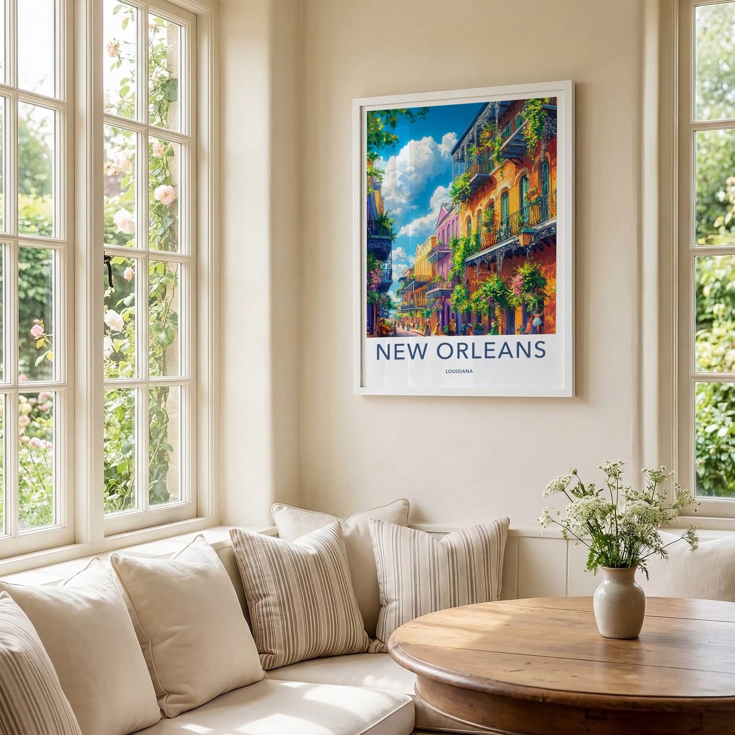 New Orleans Poster - Louisiana Wall Art - Colorful Street Balconies Gift