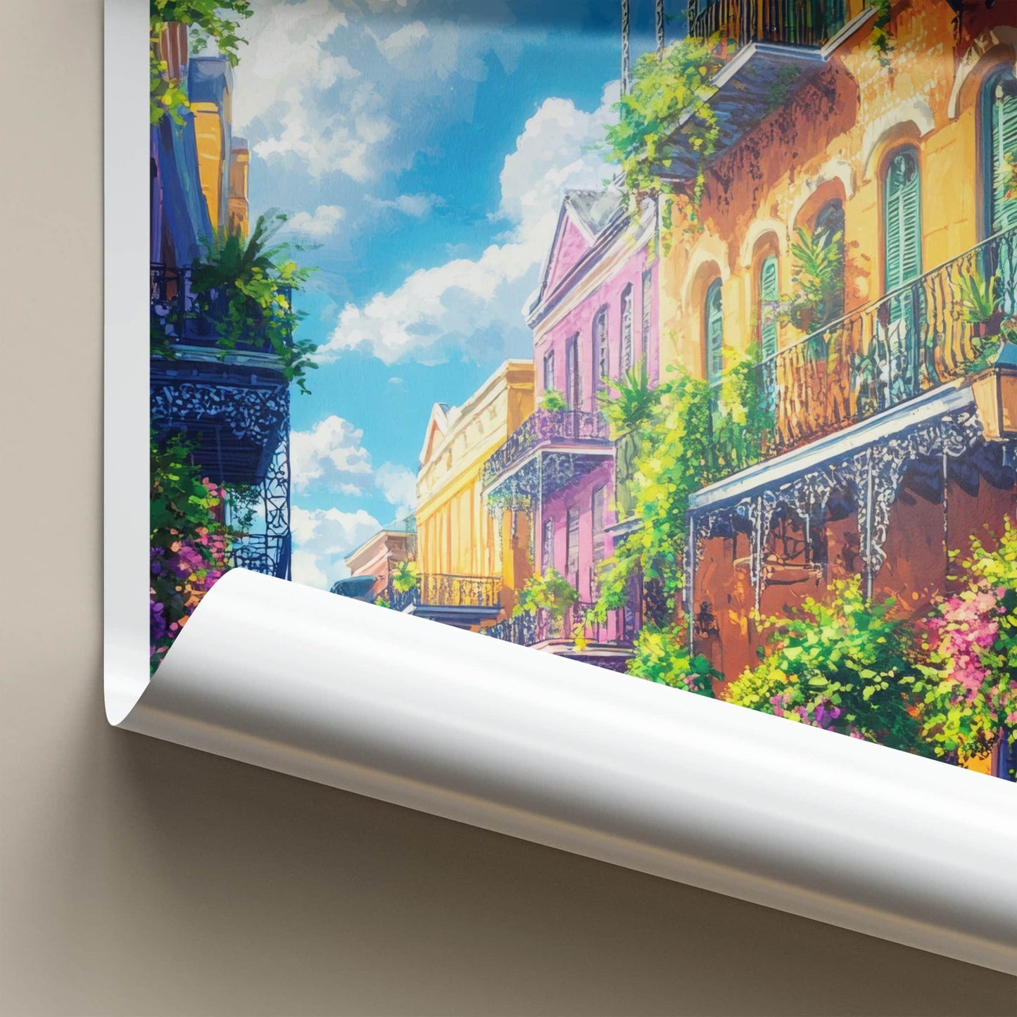 New Orleans Poster - Louisiana Wall Art - Colorful Street Balconies Gift