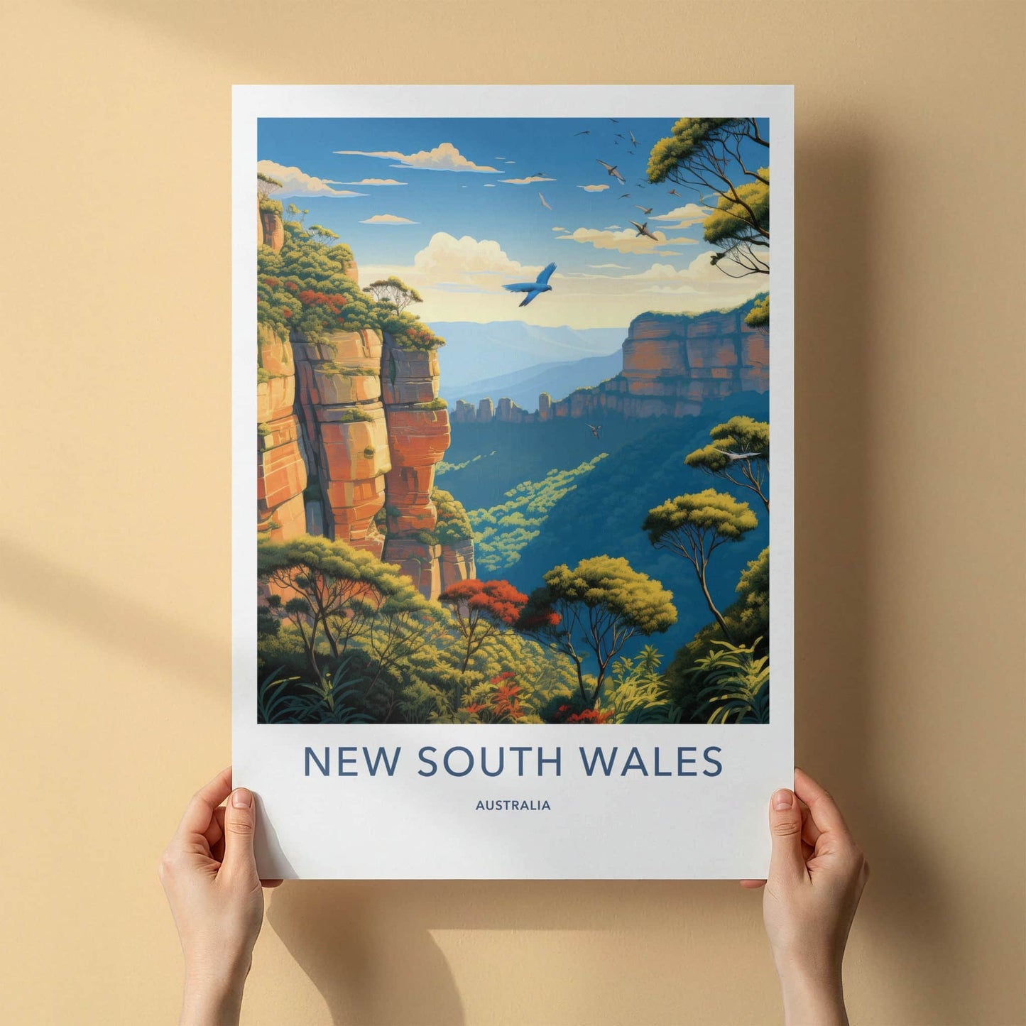 New South Wales Poster - Australia Travel Art - Scenic Valley Cliffs Home Decor