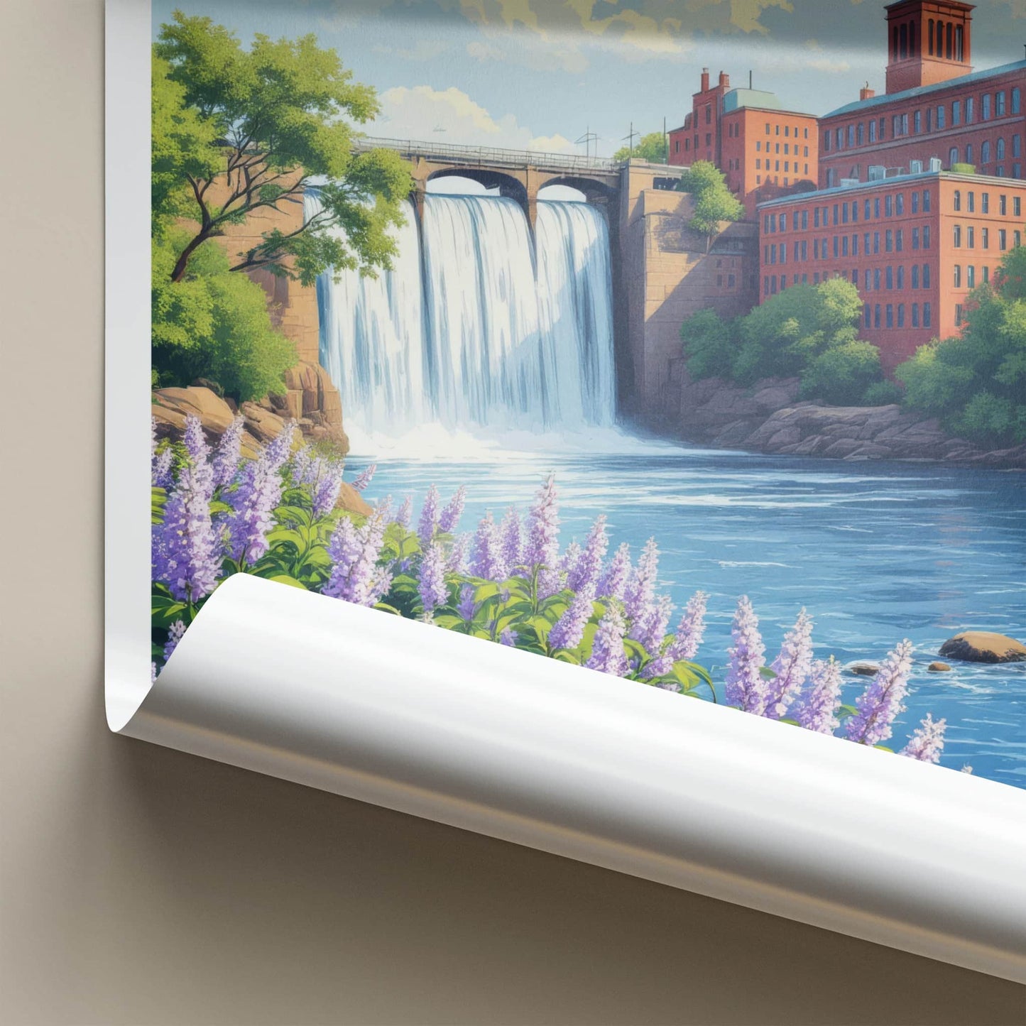 New York Poster - New York Travel Art - Cascading Waterfall Mill Home Decor
