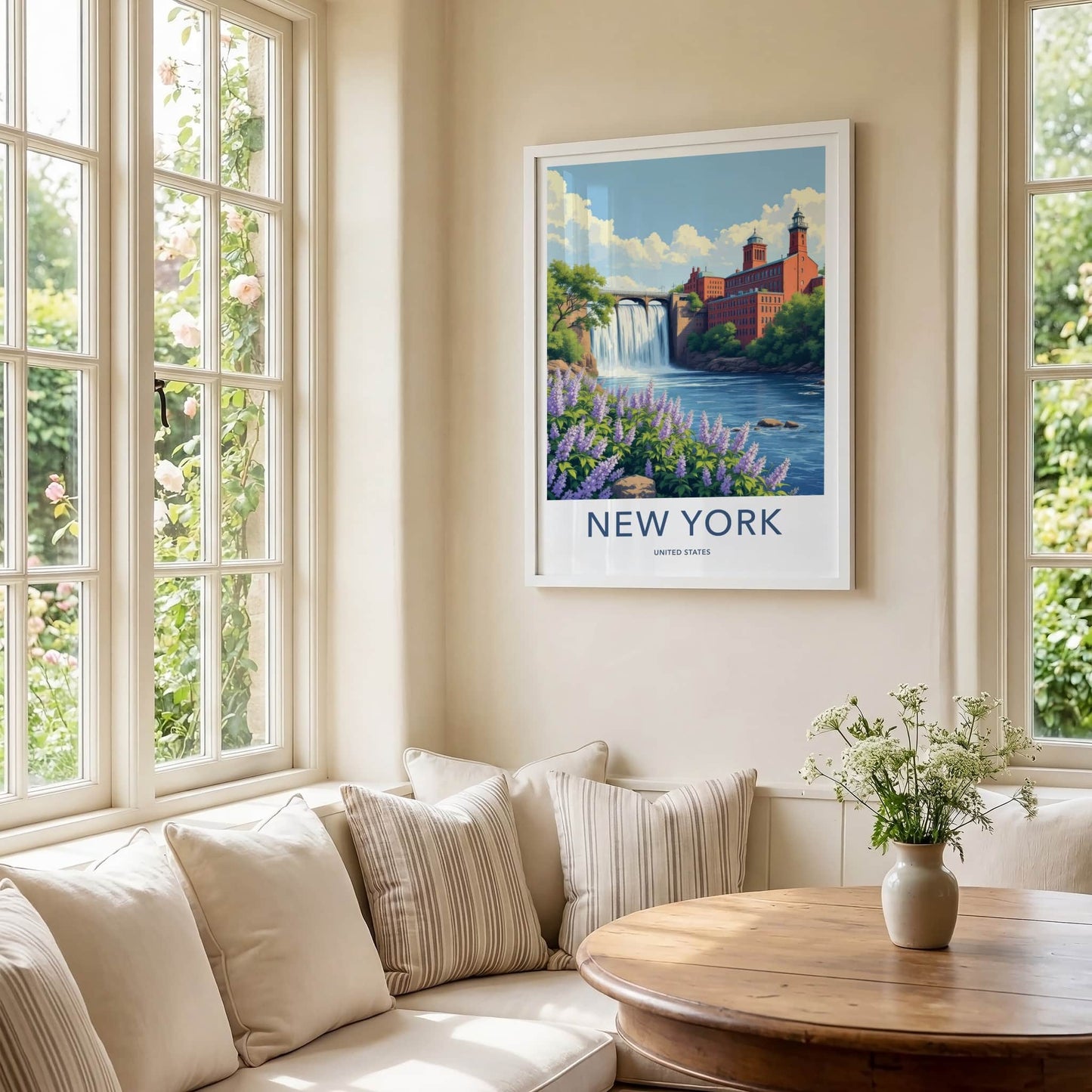 New York Poster - New York Travel Art - Cascading Waterfall Mill Home Decor