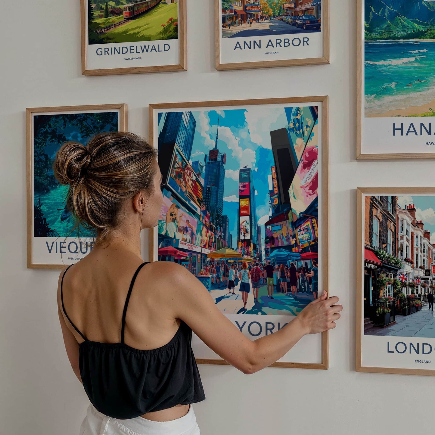 New York Poster - New York Travel Art - Neon Cityscape Walk Wall Decor