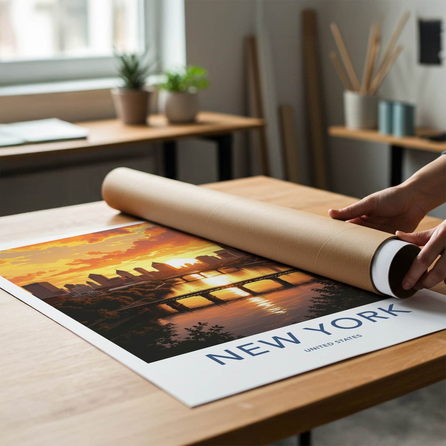 New York Poster - New York Travel Art - Urban Sunset Reflection Home Decor
