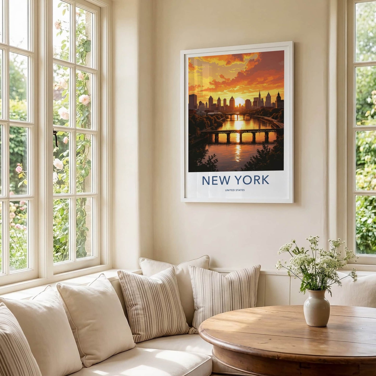 New York Poster - New York Travel Art - Urban Sunset Reflection Home Decor