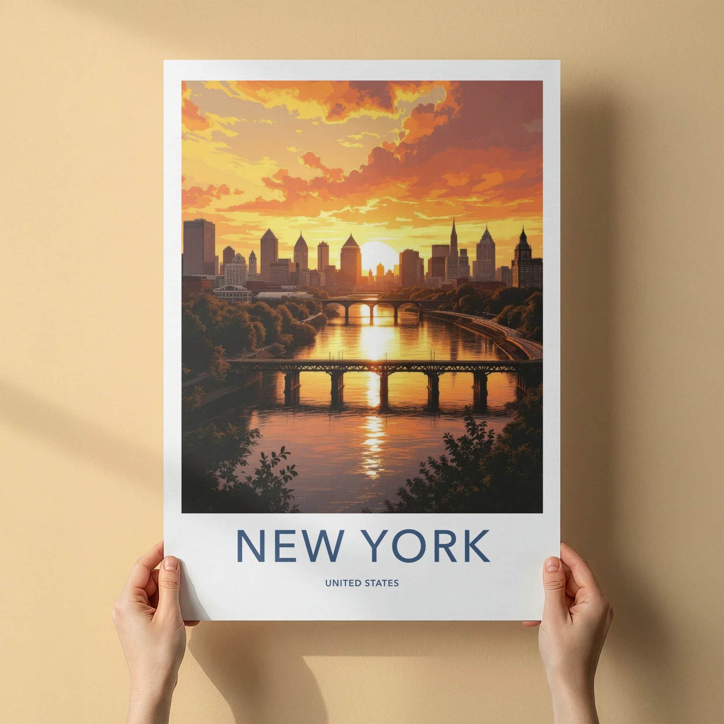 New York Poster - New York Travel Art - Urban Sunset Reflection Home Decor