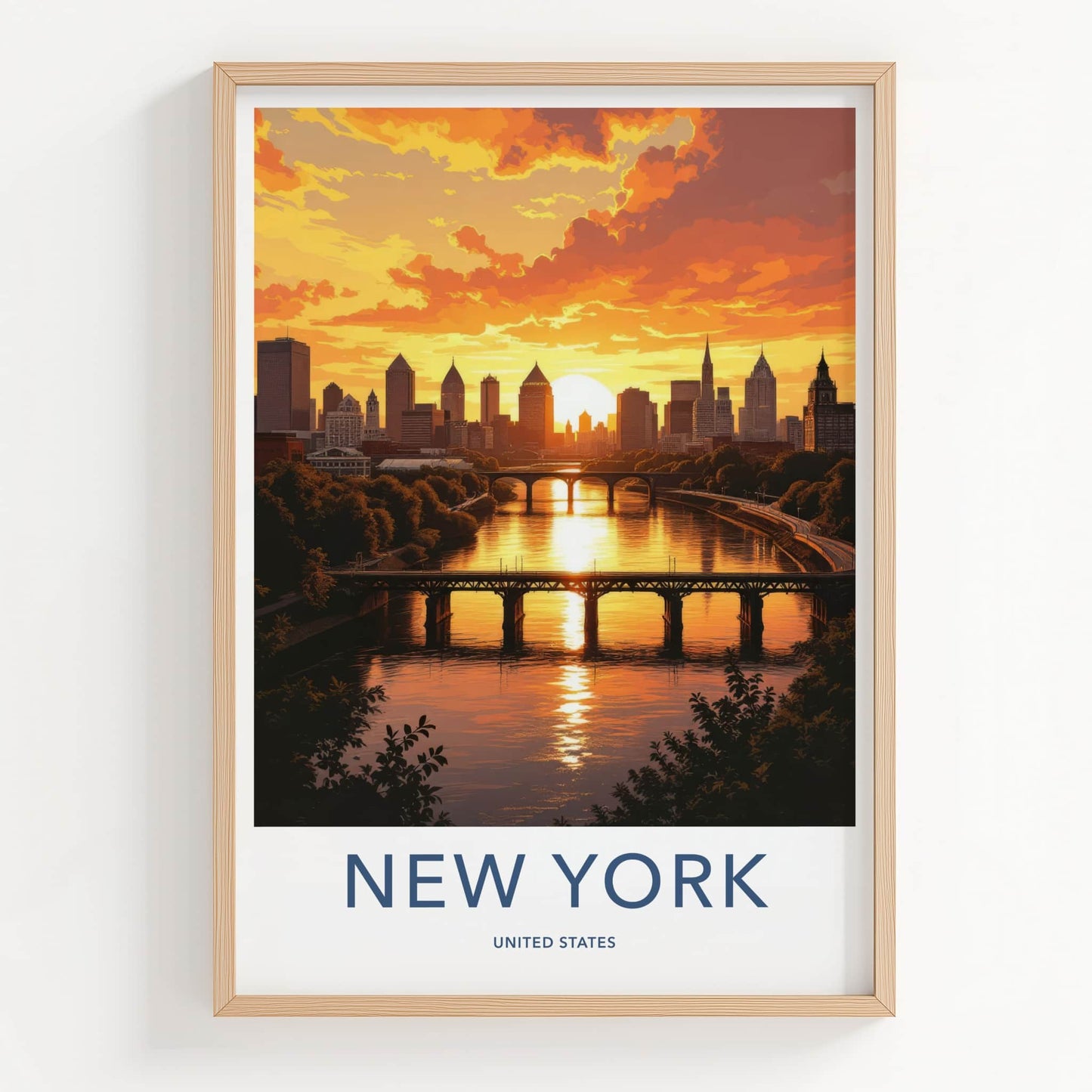 New York Poster - New York Travel Art - Urban Sunset Reflection Home Decor