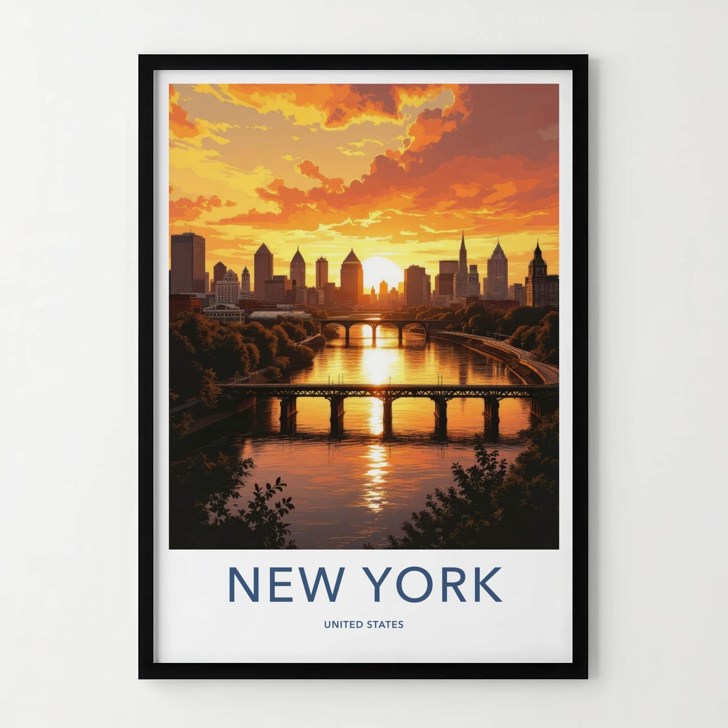 New York Poster - New York Travel Art - Urban Sunset Reflection Home Decor