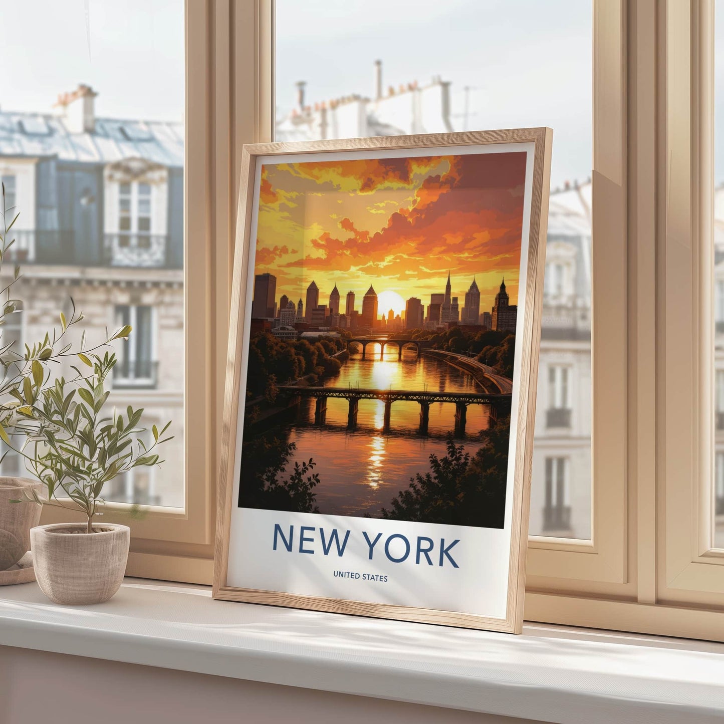 New York Poster - New York Travel Art - Urban Sunset Reflection Home Decor