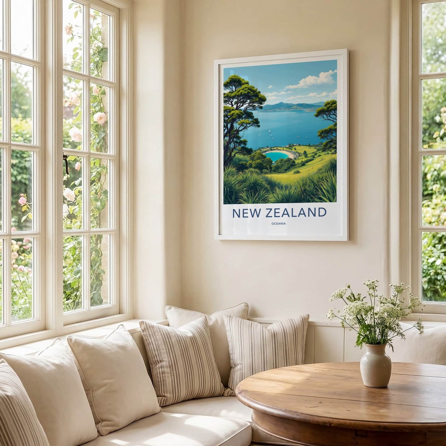 New Zealand Poster - New Zealand Travel Art - Coastal Bay Vista Home Decor