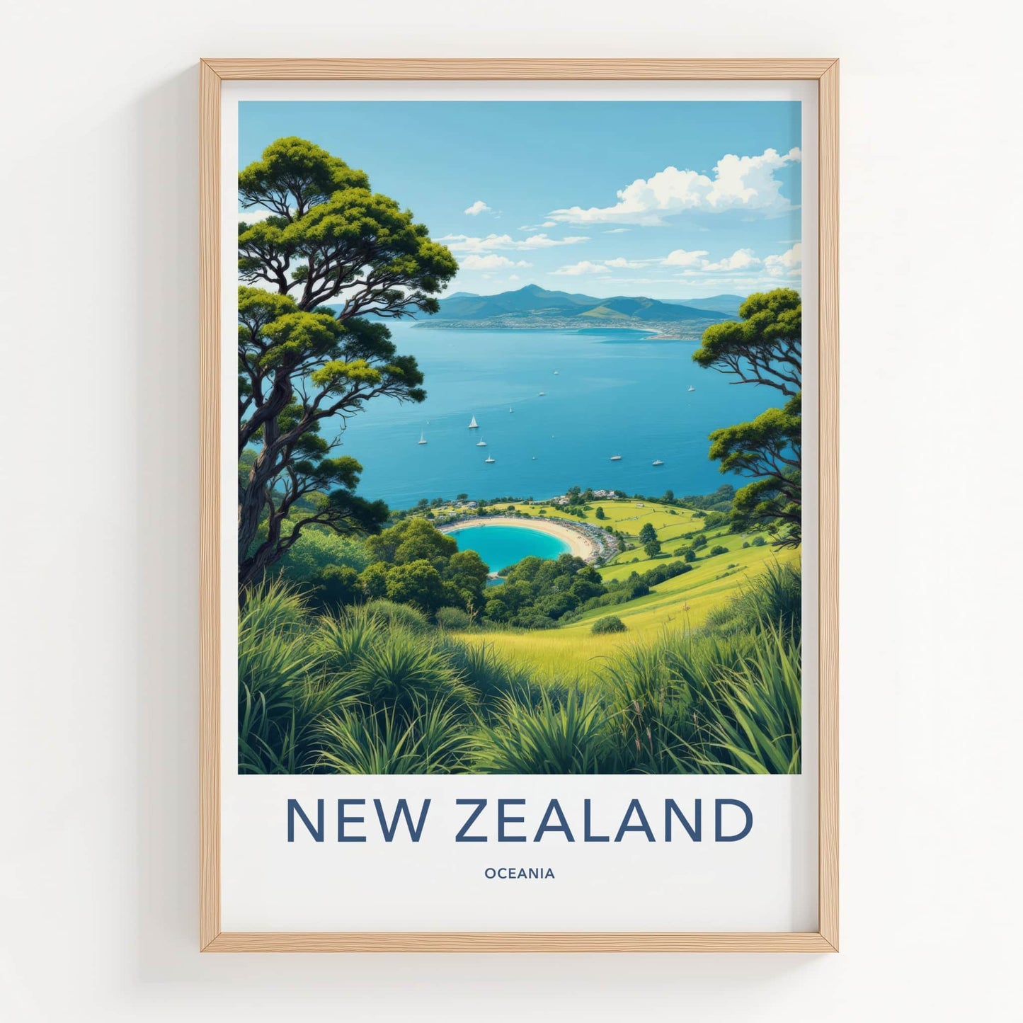 New Zealand Poster - New Zealand Travel Art - Coastal Bay Vista Home Decor