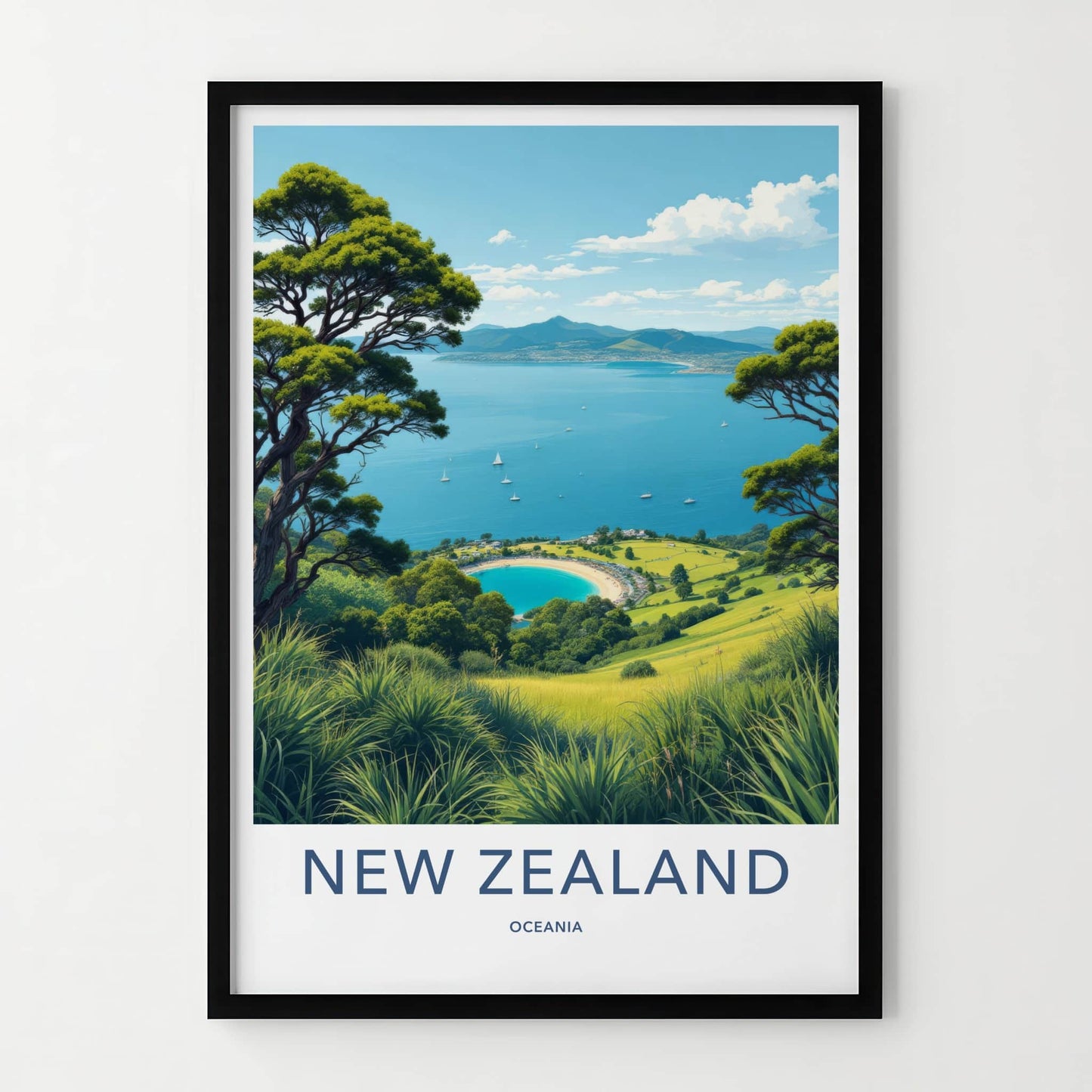 New Zealand Poster - New Zealand Travel Art - Coastal Bay Vista Home Decor