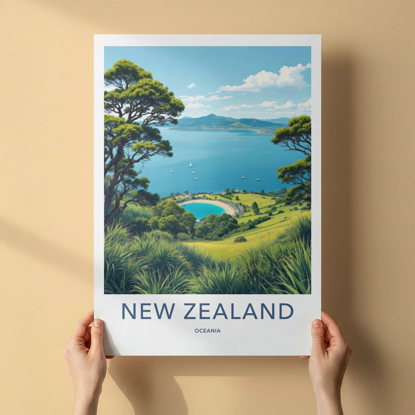 New Zealand Poster - New Zealand Travel Art - Coastal Bay Vista Home Decor