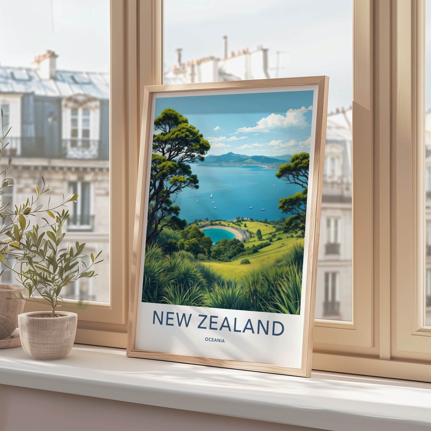 New Zealand Poster - New Zealand Travel Art - Coastal Bay Vista Home Decor
