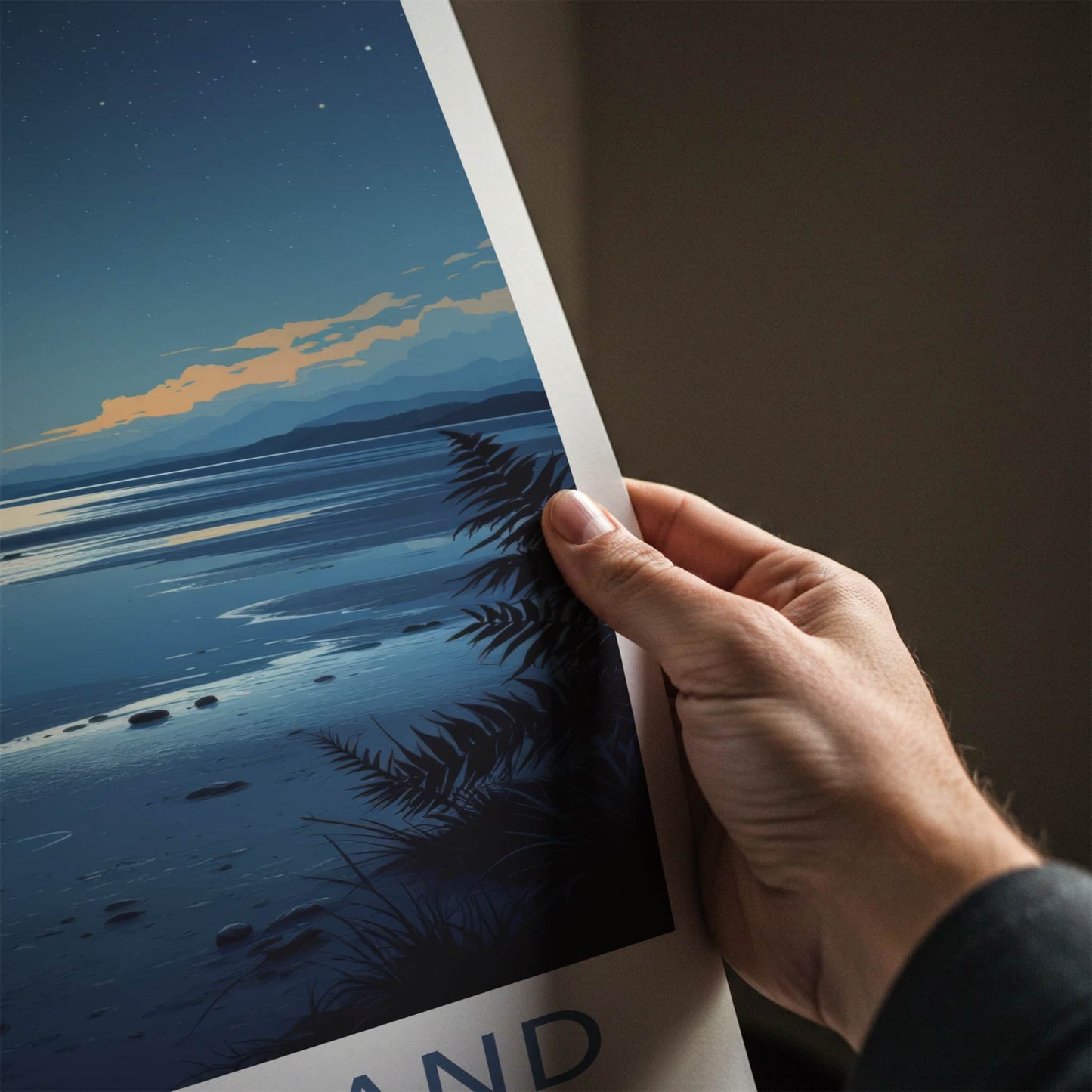New Zealand Poster - New Zealand Travel Art - Moonlit Lake Shore Home Decor