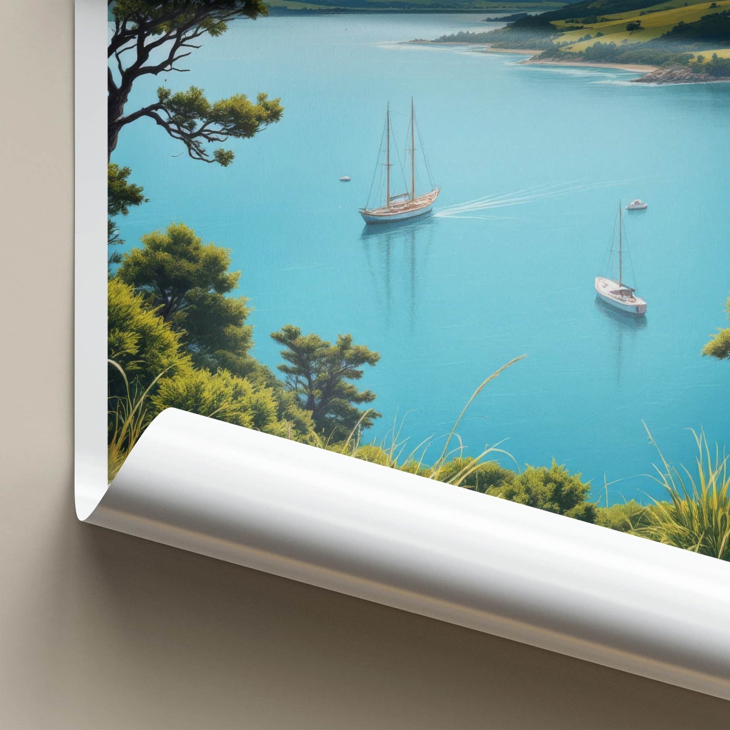 New Zealand Poster - New Zealand Travel Art - Sailboats Blue Waters Home Decor