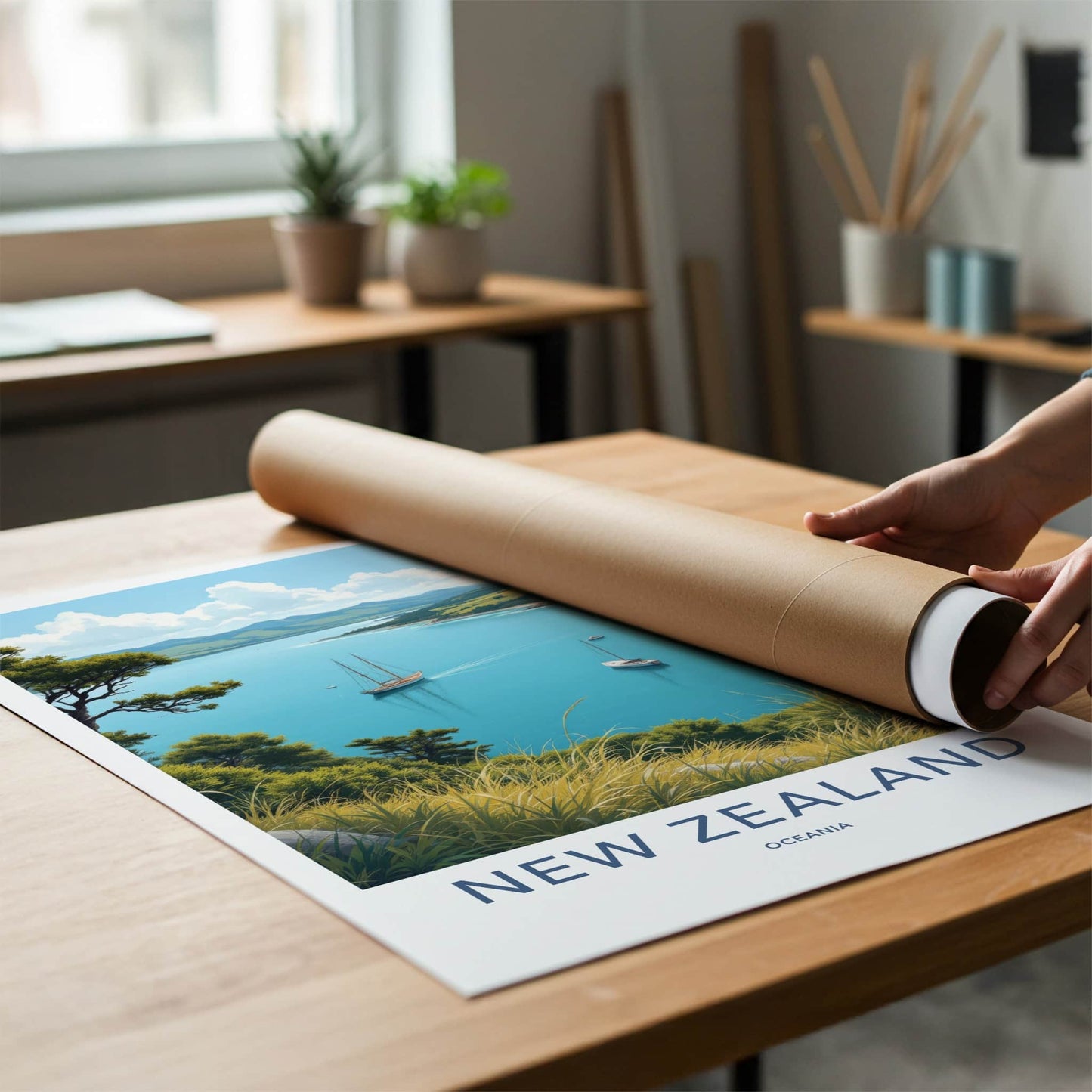 New Zealand Poster - New Zealand Travel Art - Sailboats Blue Waters Home Decor