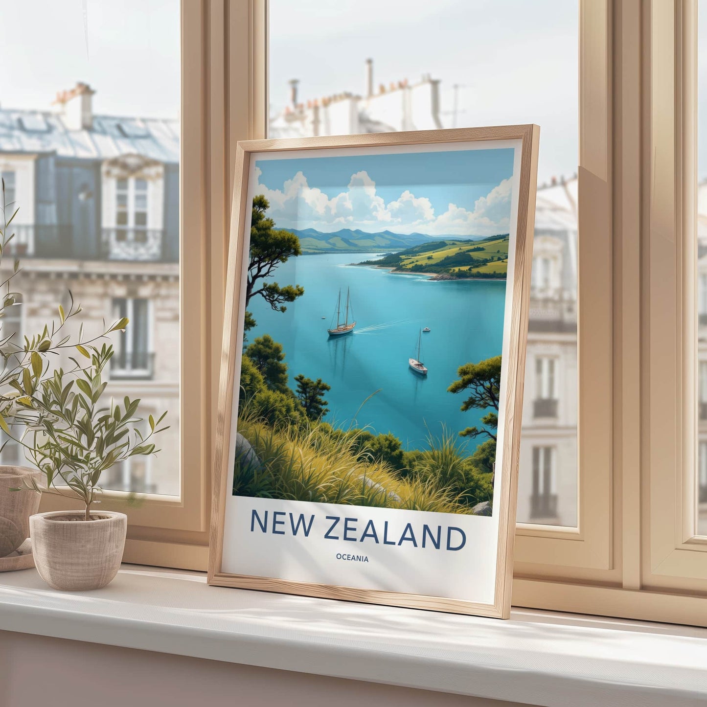 New Zealand Poster - New Zealand Travel Art - Sailboats Blue Waters Home Decor