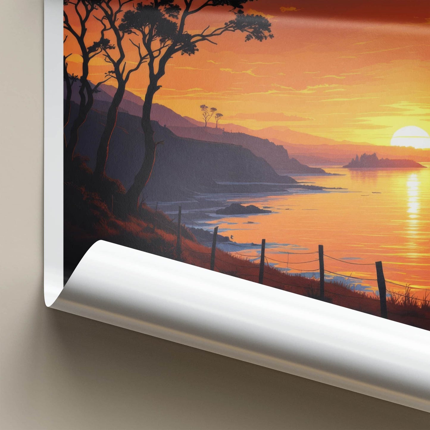 New Zealand Poster - New Zealand Travel Print - Golden Coastal Horizon Home Decor