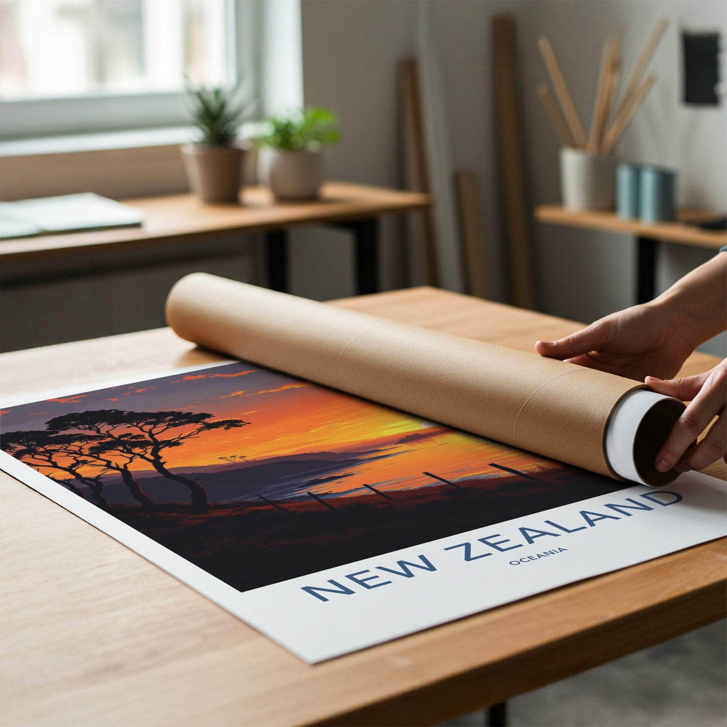New Zealand Poster - New Zealand Travel Print - Golden Coastal Horizon Home Decor