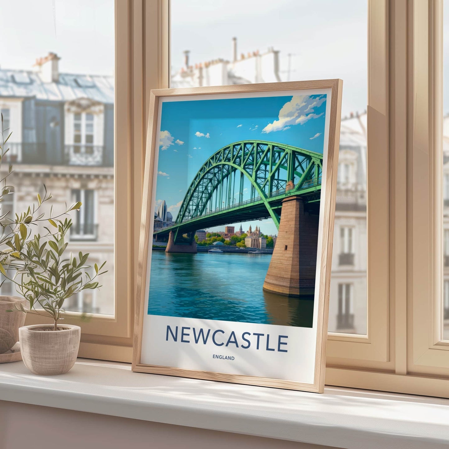 Newcastle Poster - England Art Print - Green Arch Bridge Wall Decor