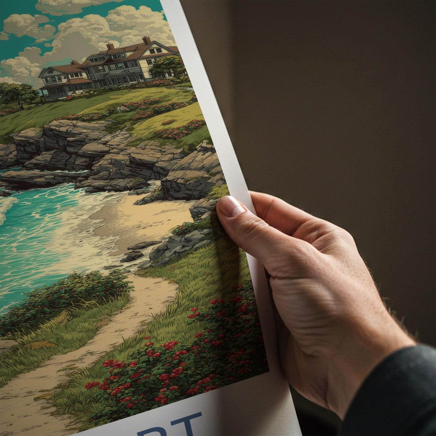 Newport Poster - Rhode Island Travel Art - Coastal Cliffside Retreat Home Decor