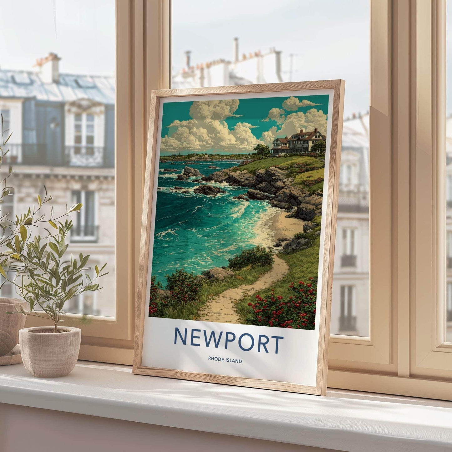 Newport Poster - Rhode Island Travel Art - Coastal Cliffside Retreat Home Decor