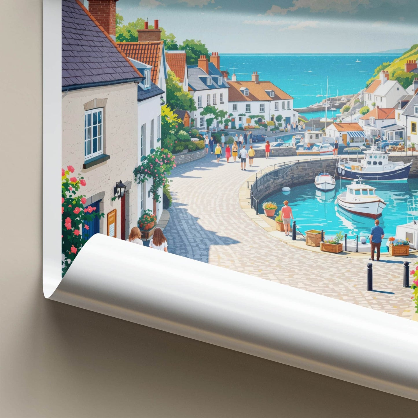 Newquay Poster - England Travel Art - Sunny Harbor View Home Decor