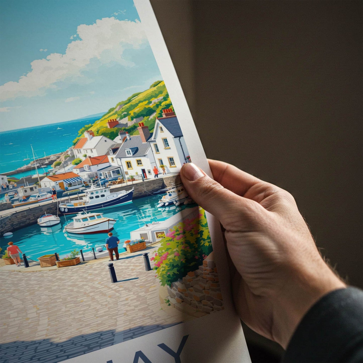 Newquay Poster - England Travel Art - Sunny Harbor View Home Decor