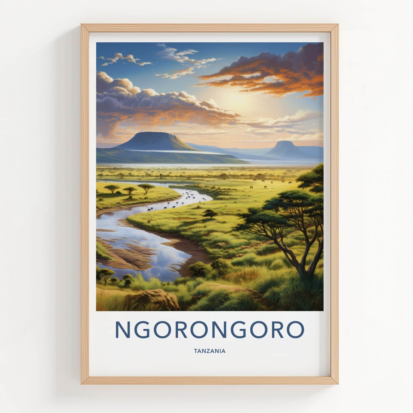 Ngorongoro Poster - Tanzania Travel Art - African River Landscape Home Decor