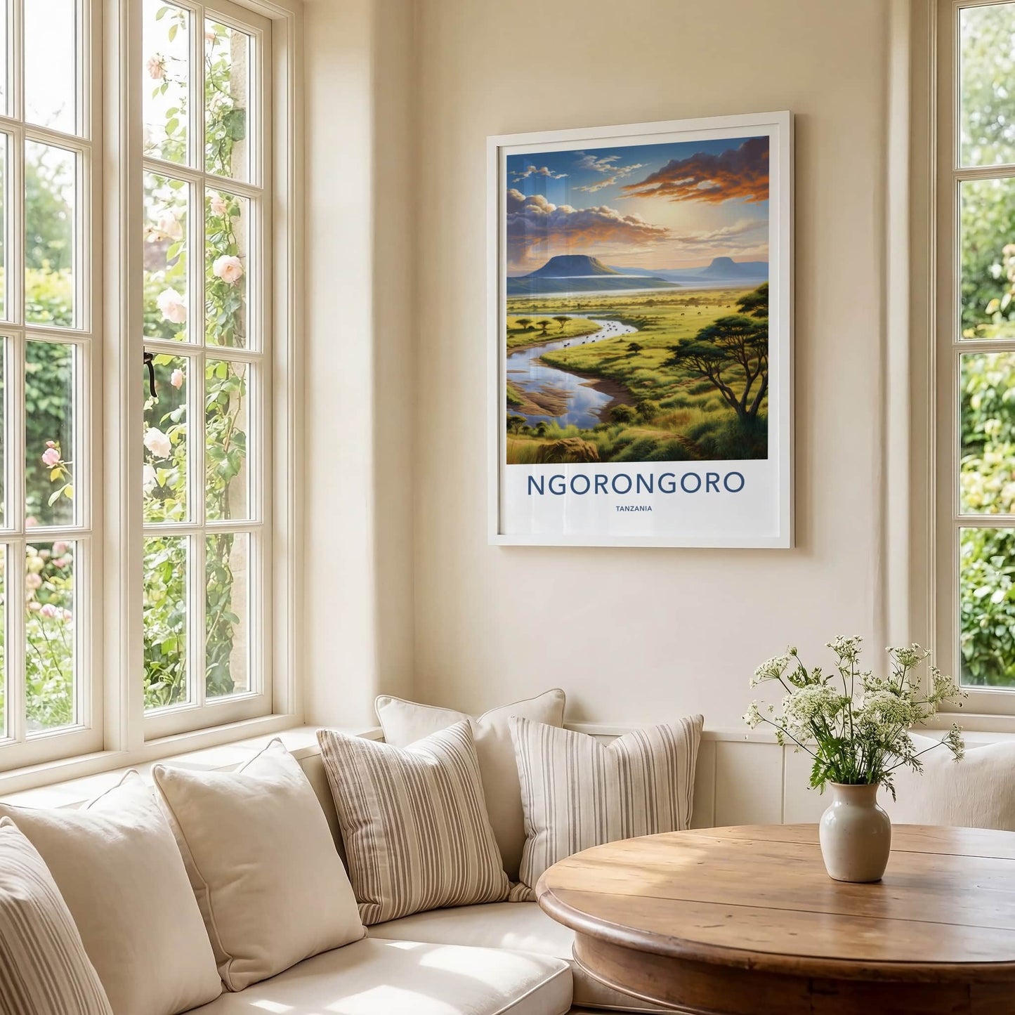 Ngorongoro Poster - Tanzania Travel Art - African River Landscape Home Decor