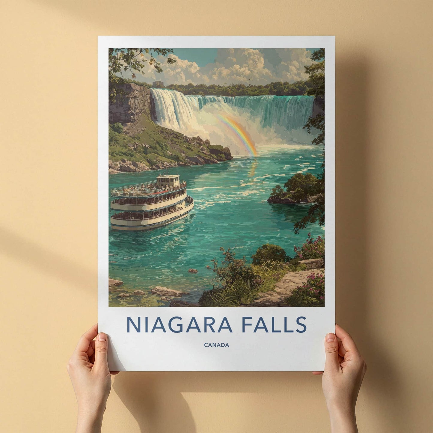 Niagara Falls Poster - Canada Art Print - Rainbow Boat Waters Home Decor