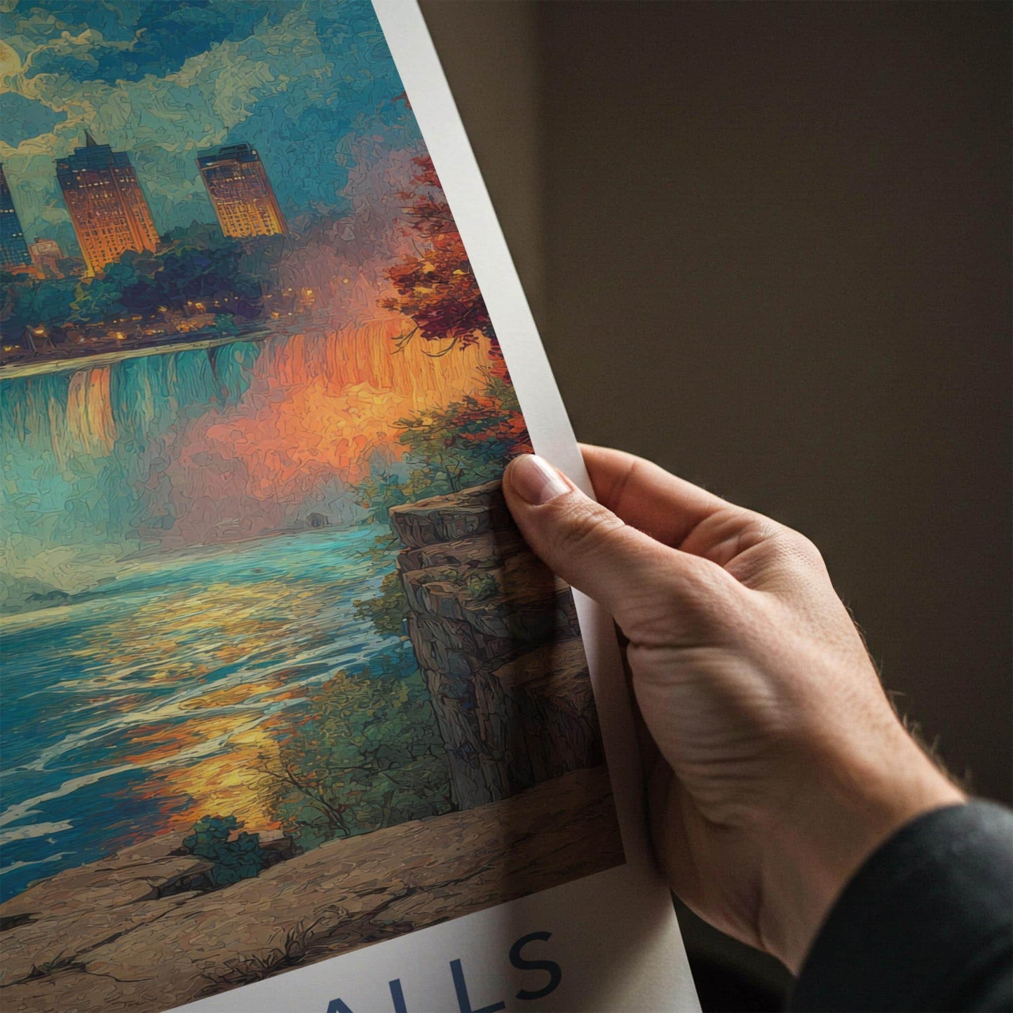 Niagara Falls Poster - New York Travel Art - Moonlit City Falls Home Decor