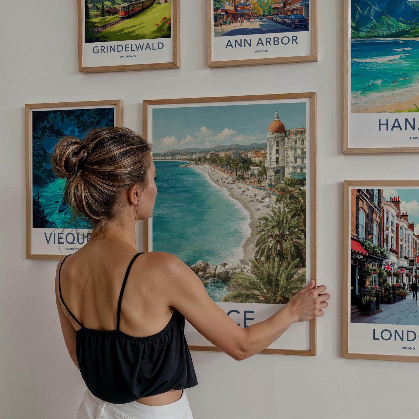 Nice Poster - France Art Print - Coastal resort panorama Wall Decor