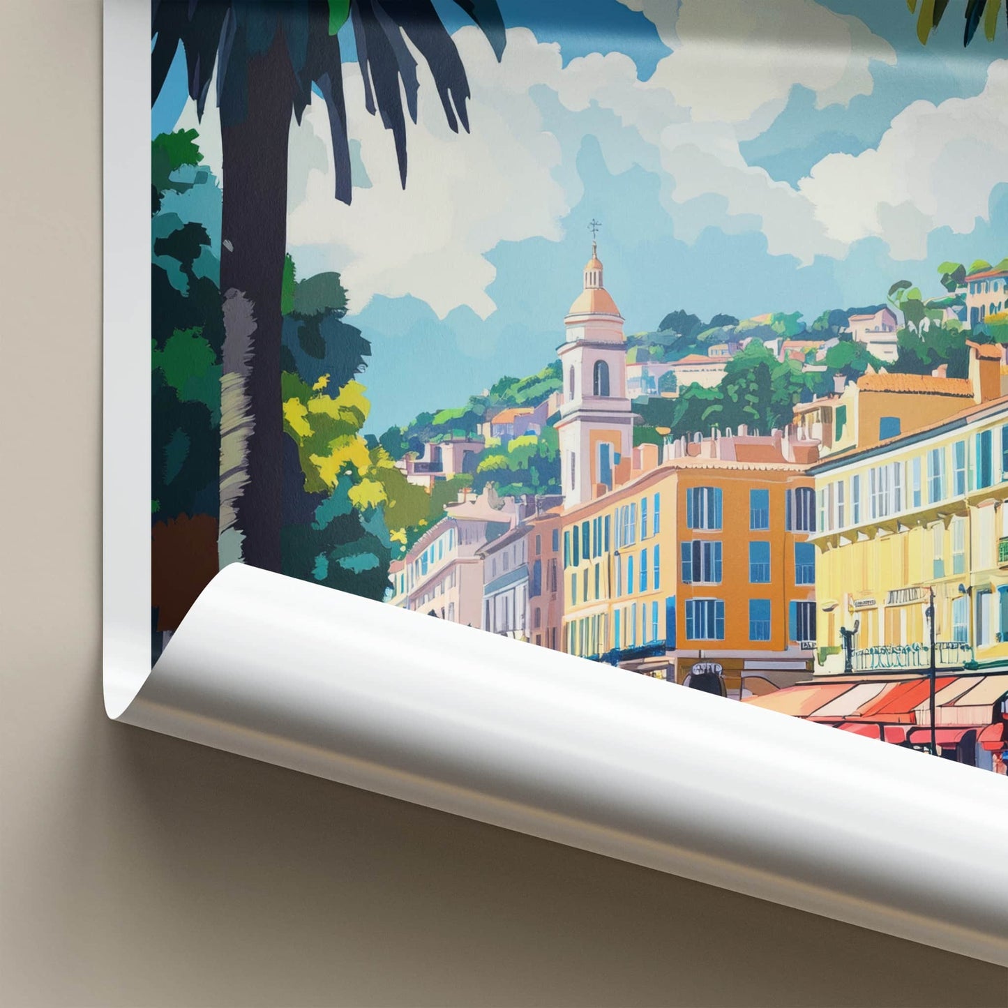 Nice Poster - France Travel Art - Palm Lined Promenade Home Decor