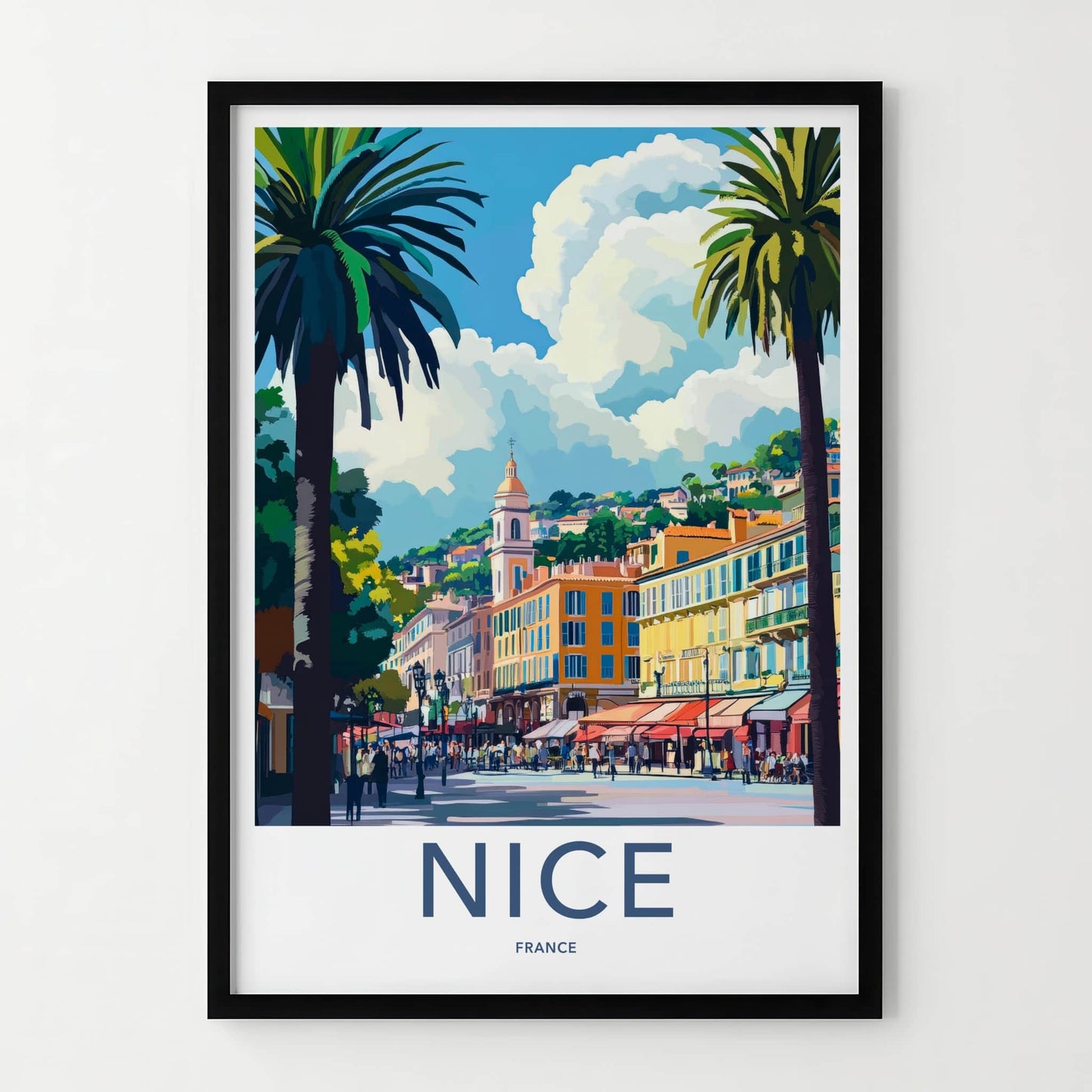 Nice Poster - France Travel Art - Palm Lined Promenade Home Decor