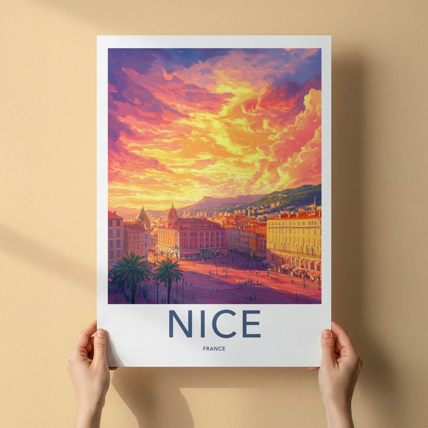 Nice Poster - France Travel Art - Vibrant City Sunset Home Decor